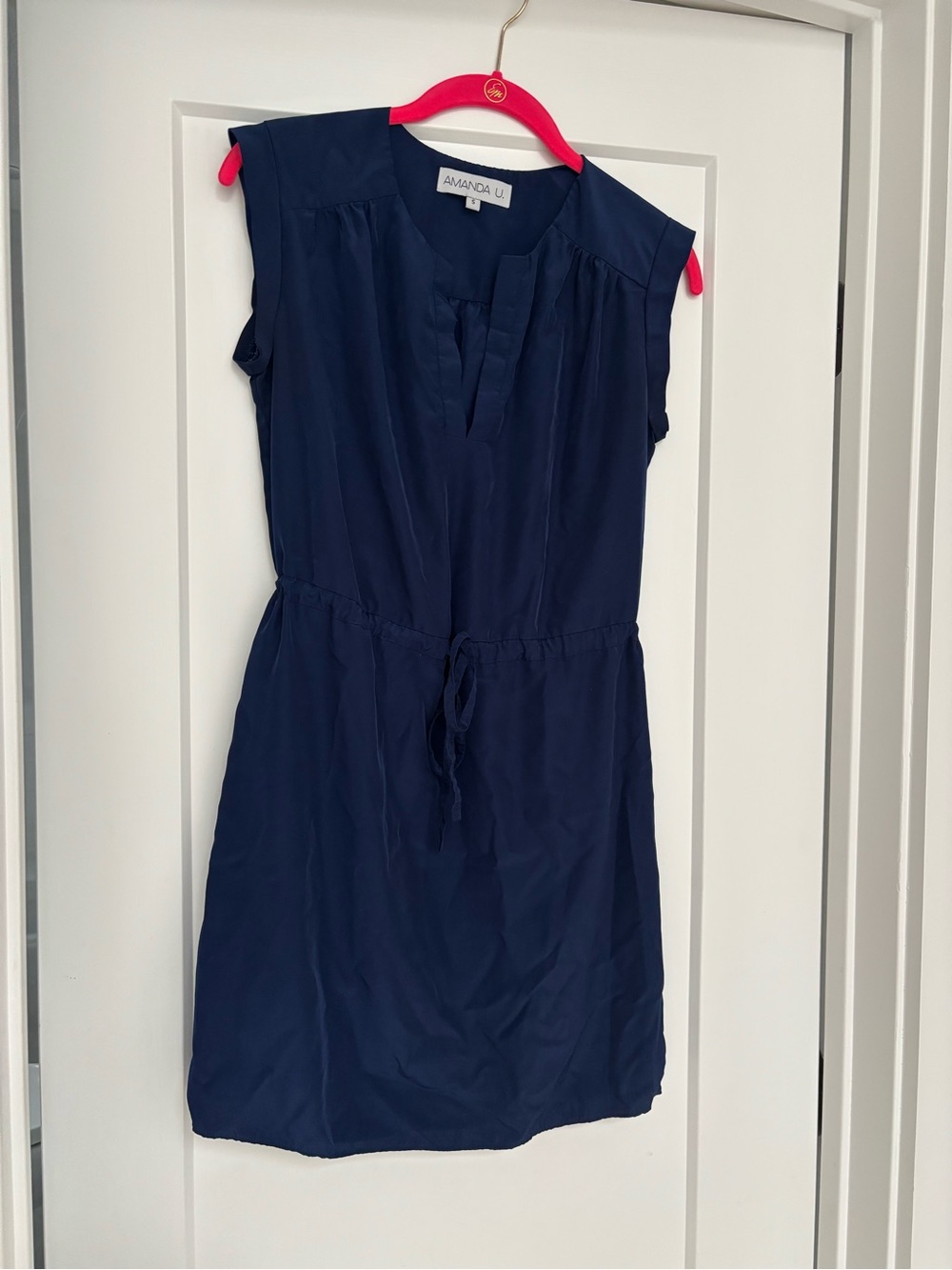 Amanda Uprichard Navy Sleeveless Midi Drawstring Dress